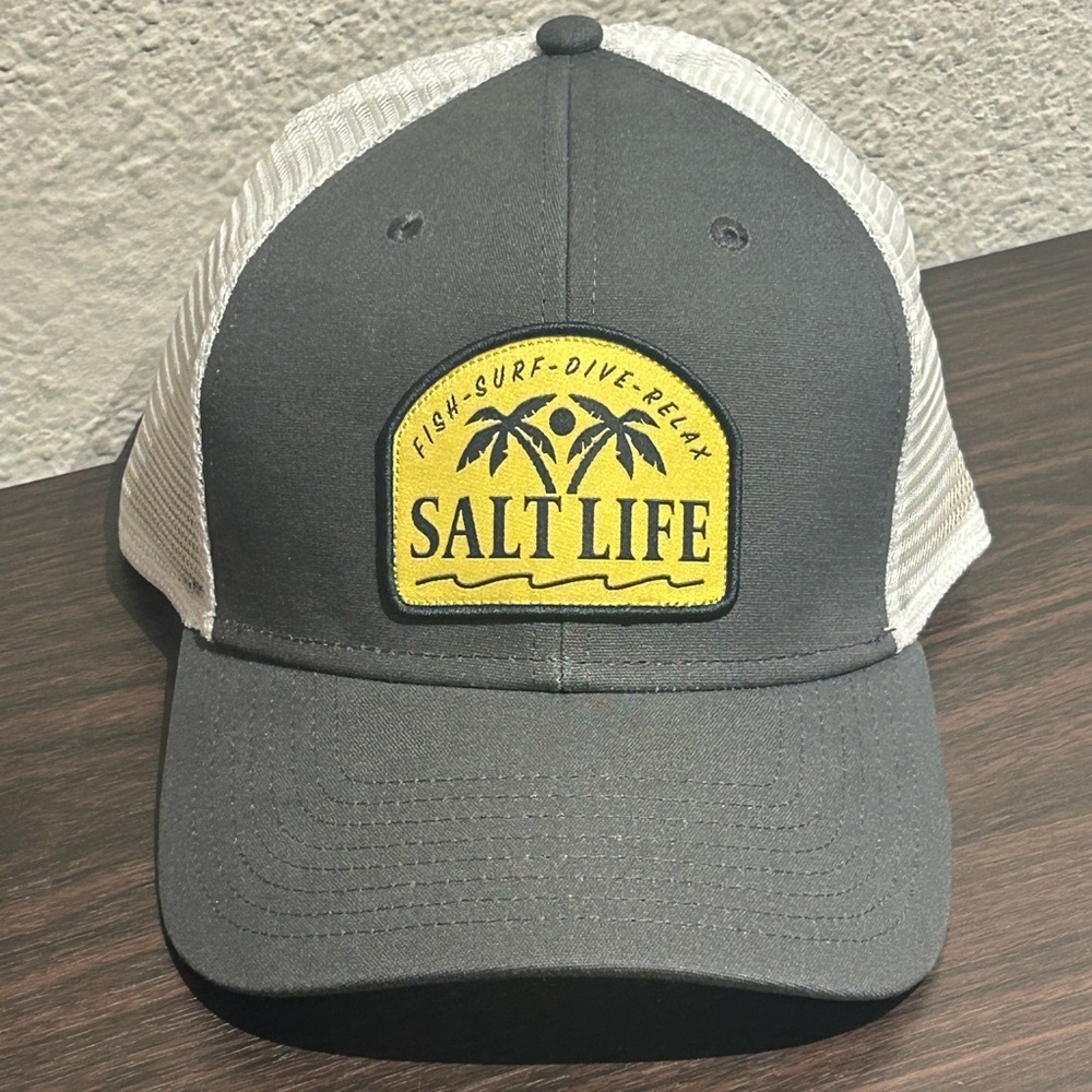Salt Life Gray and White Cap with Yellow Patch